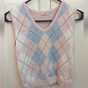 Vintage crop sweater vest argyle